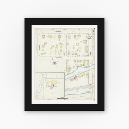Old map wall art mockup — black gallery frame with white mat — Sanborn Fire Insurance Map from Clyde, Wayne County, New York (1890), Sheet #0005