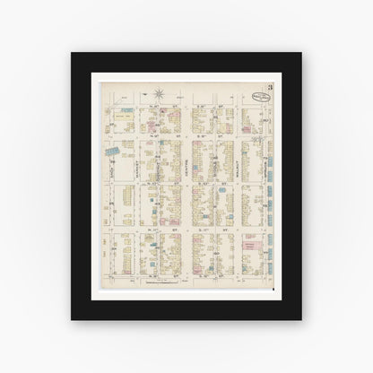 Old map wall art mockup — black gallery frame with white mat — Sanborn Fire Insurance Map from Ashland, Schuylkill County, Pennsylvania (1885), Sheet #0003