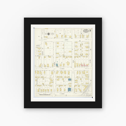 Old map wall art mockup — black gallery frame with white mat — Sanborn Fire Insurance Map from Eaton, Preble County, Ohio (1911), Sheet #0003