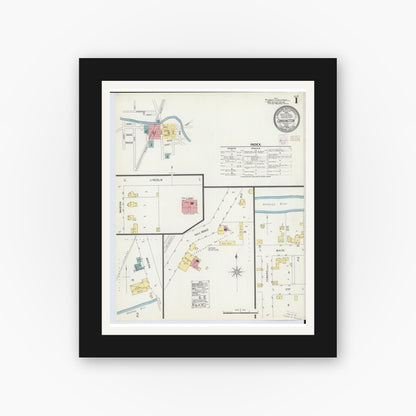 Old map wall art mockup — black gallery frame with white mat — Sanborn Fire Insurance Map from Cardington, Morrow County, Ohio (1903) - Complete Map Set