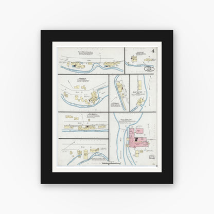 Old map wall art mockup — black gallery frame with white mat — Sanborn Fire Insurance Map from Lee, Berkshire County, Massachusetts (1889), Sheet #0004