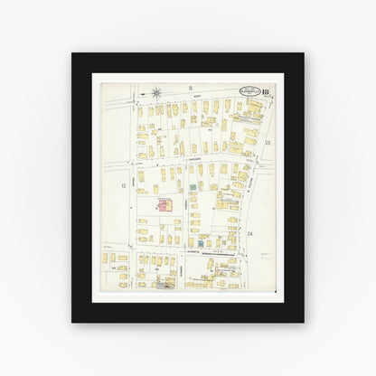 Old map wall art mockup — black gallery frame with white mat — Sanborn Fire Insurance Map from Gloversville, Fulton County, New York (1907), Sheet #0018
