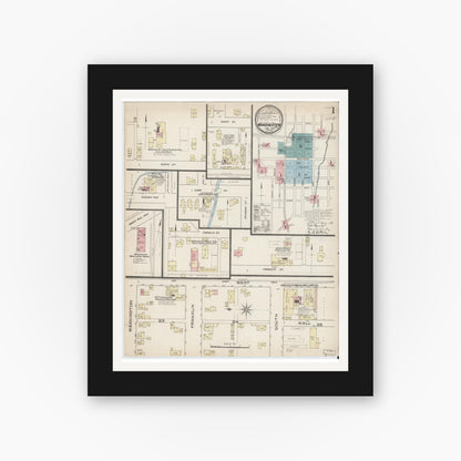Old map wall art mockup — black gallery frame with white mat — Sanborn Fire Insurance Map from Winchester, Randolph County, Indiana (1886) - Complete Map Set