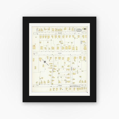 Old map wall art mockup — black gallery frame with white mat — Sanborn Fire Insurance Map from Concord, Cabarrus County, North Carolina (1911), Sheet #0010