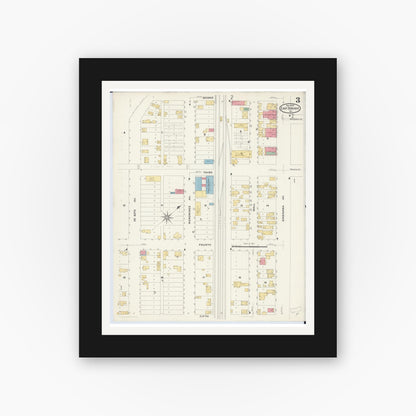 Old map wall art mockup — black gallery frame with white mat — Sanborn Fire Insurance Map from East Dubuque, Jo Daviess County, Illinois (1908), Sheet #0003