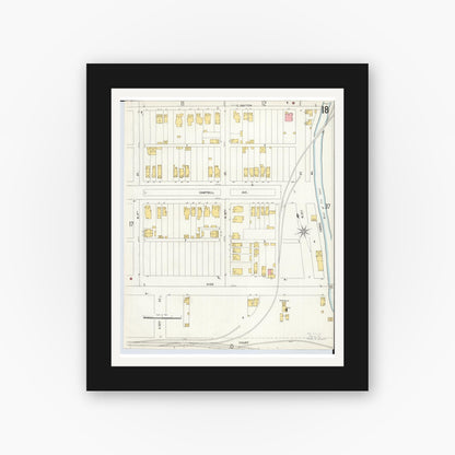 Old map wall art mockup — black gallery frame with white mat — Sanborn Fire Insurance Map from Hamilton, Butler County, Ohio (1899), Sheet #0018