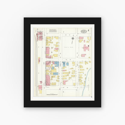 Old map wall art mockup — black gallery frame with white mat — Sanborn Fire Insurance Map from Honesdale, Wayne County, Pennsylvania (1912), Sheet #0004