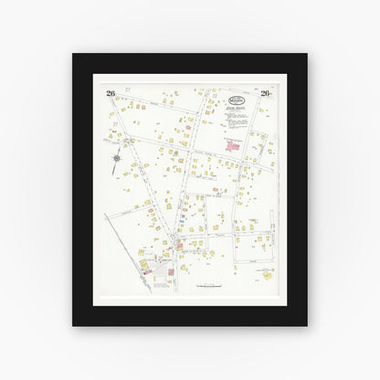 Old map wall art mockup — black gallery frame with white mat — Sanborn Fire Insurance Map from Monroe, Union County, North Carolina (1930), Sheet #0026