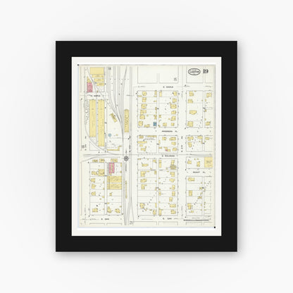 Old map wall art mockup — black gallery frame with white mat — Sanborn Fire Insurance Map from Canton, Fulton County, Illinois (1917), Sheet #0019