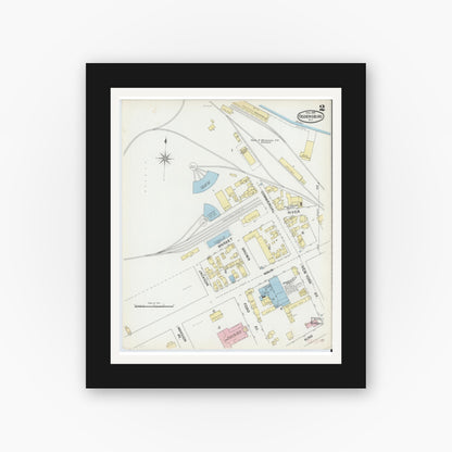 Old map wall art mockup — black gallery frame with white mat — Sanborn Fire Insurance Map from Ogdensburg, St. Lawrence County, New York (1892), Sheet #0001