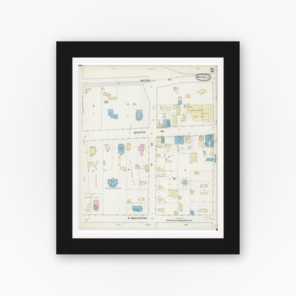 Old map wall art mockup — black gallery frame with white mat — Sanborn Fire Insurance Map from Batavia, Kane County, Illinois (1891), Sheet #0005