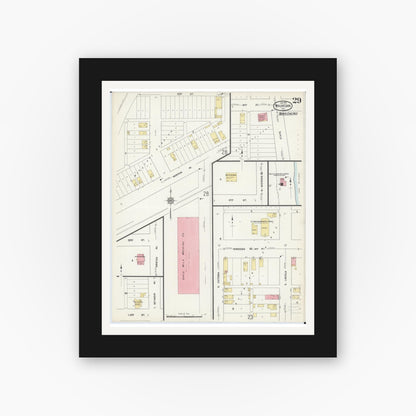 Old map wall art mockup — black gallery frame with white mat — Sanborn Fire Insurance Map from Waukegan, Lake County, Illinois (1912), Sheet #0029