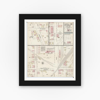 Old map wall art mockup — black gallery frame with white mat — Sanborn Fire Insurance Map from Chillicothe, Ross County, Ohio (1884), Sheet #0010
