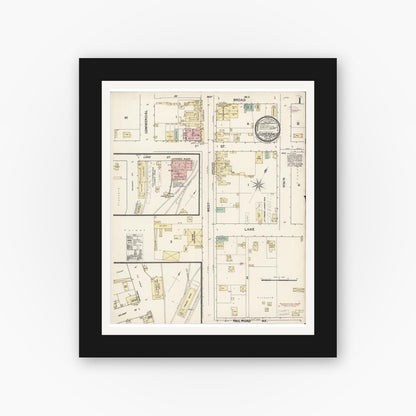 Old map wall art mockup — black gallery frame with white mat — Sanborn Fire Insurance Map from Cloverdale, Sonoma County, California (1888) - Complete Map Set