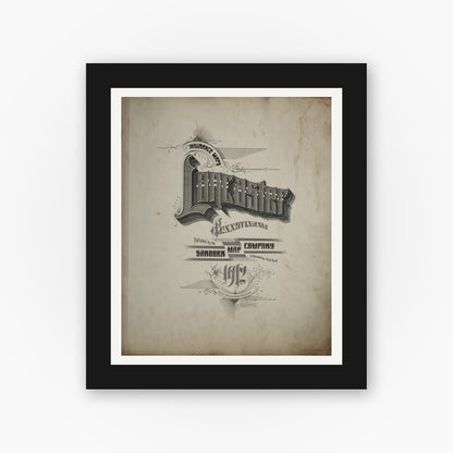 Old map wall art mockup — black gallery frame with white mat — Sanborn Fire Insurance Map from Lancaster, Lancaster County, Pennsylvania (1932), Sheet #0001