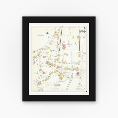 Old map wall art mockup — black gallery frame with white mat — Sanborn Fire Insurance Map from Greensburg, Westmoreland County, Pennsylvania (1909), Sheet #0008