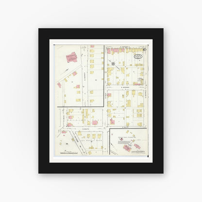 Old map wall art mockup — black gallery frame with white mat — Sanborn Fire Insurance Map from Cadiz, Harrison County, Ohio (1916), Sheet #0006