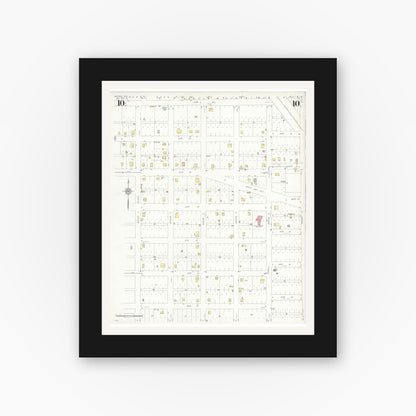 Old map wall art mockup — black gallery frame with white mat — Sanborn Fire Insurance Map from Snyder, Scurry County, Texas (1936), Sheet #0010
