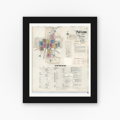 Old map wall art mockup — black gallery frame with white mat — Sanborn Fire Insurance Map from Portland, Jay County, Indiana (1946) - Complete Map Set