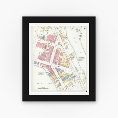 Old map wall art mockup — black gallery frame with white mat — Sanborn Fire Insurance Map from Allegan, Allegan County, Michigan (1911), Sheet #0006