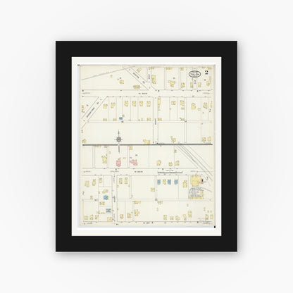 Old map wall art mockup — black gallery frame with white mat — Sanborn Fire Insurance Map from Salem, Columbiana County, Ohio (1915), Sheet #0002