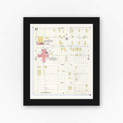 Old map wall art mockup — black gallery frame with white mat — Sanborn Fire Insurance Map from Hamilton, Butler County, Ohio (1899), Sheet #0047