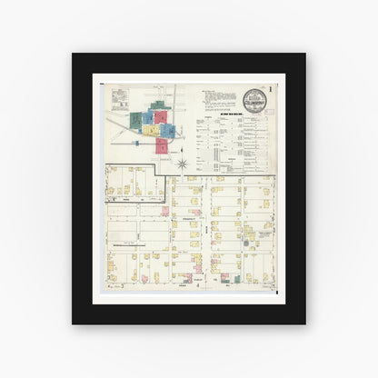 Old map wall art mockup — black gallery frame with white mat — Sanborn Fire Insurance Map from Columbiana, Columbiana County, Ohio (1909) - Complete Map Set