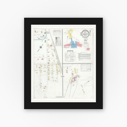 Old map wall art mockup — black gallery frame with white mat — Sanborn Fire Insurance Map from Newmanstown, Lebanon County, Pennsylvania (1934), Sheet #0001
