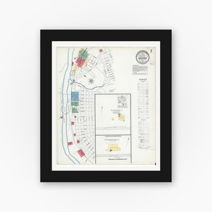 Old map wall art mockup — black gallery frame with white mat — Sanborn Fire Insurance Map from Radford, Independent Cities, Virginia (1908) - Complete Map Set