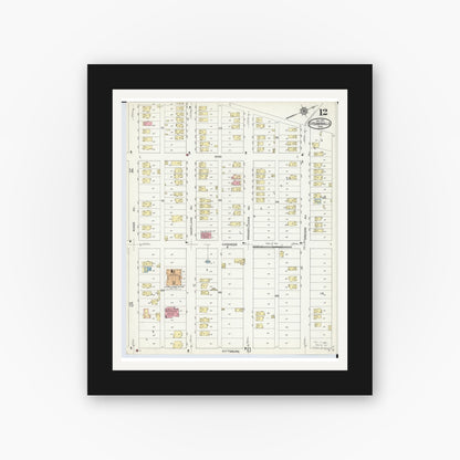 Old map wall art mockup — black gallery frame with white mat — Sanborn Fire Insurance Map from Steubenville, Jefferson County, Ohio (1913), Sheet #0012
