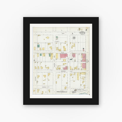 Old map wall art mockup — black gallery frame with white mat — Sanborn Fire Insurance Map from Wharton, Wharton County, Texas (1906), Sheet #0003