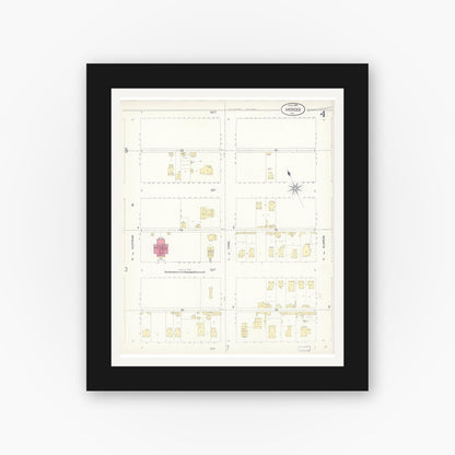 Old map wall art mockup — black gallery frame with white mat — Sanborn Fire Insurance Map from Merced, Merced County, California (1898), Sheet #0004