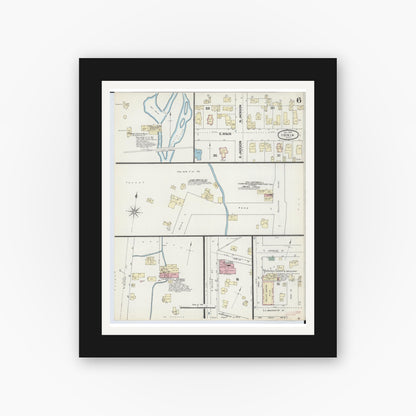 Old map wall art mockup — black gallery frame with white mat — Sanborn Fire Insurance Map from Ionia, Ionia County, Michigan (1890), Sheet #0006