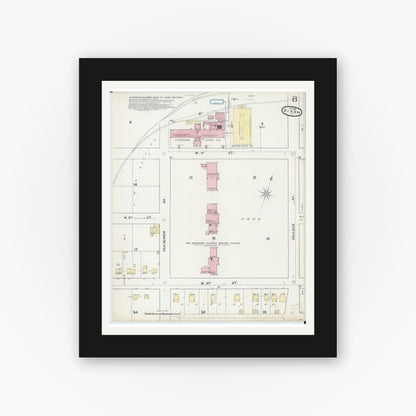 Old map wall art mockup — black gallery frame with white mat — Sanborn Fire Insurance Map from Dixon, Lee County, Illinois (1891), Sheet #0008