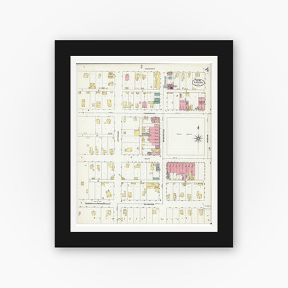 Old map wall art mockup — black gallery frame with white mat — Sanborn Fire Insurance Map from Kahoka, Clark County, Missouri (1907), Sheet #0004