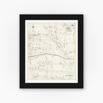 Old map wall art mockup — black gallery frame with white mat — Sanborn Fire Insurance Map from Corry, Erie County, Pennsylvania (1915), Sheet #0015