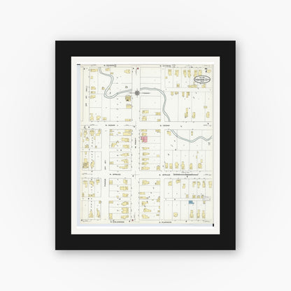 Old map wall art mockup — black gallery frame with white mat — Sanborn Fire Insurance Map from Traverse City, Grand Traverse County, Michigan (1910), Sheet #0007