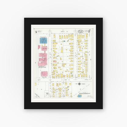 Old map wall art mockup — black gallery frame with white mat — Sanborn Fire Insurance Map from Elyria, Lorain County, Ohio (1925), Sheet #0005