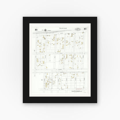 Old map wall art mockup — black gallery frame with white mat — Sanborn Fire Insurance Map from Compton, Los Angeles County, California (1925), Sheet #0010