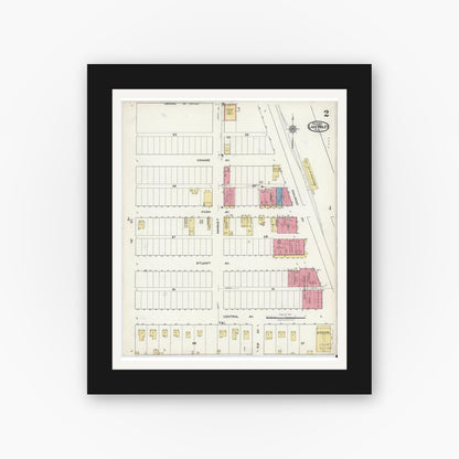 Old map wall art mockup — black gallery frame with white mat — Sanborn Fire Insurance Map from Lake Wales, Polk County, Florida (1920), Sheet #0002