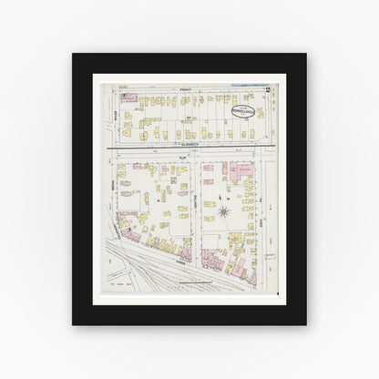 Old map wall art mockup — black gallery frame with white mat — Sanborn Fire Insurance Map from Hornell, Steuben County, New York (1888) - Complete Map Set