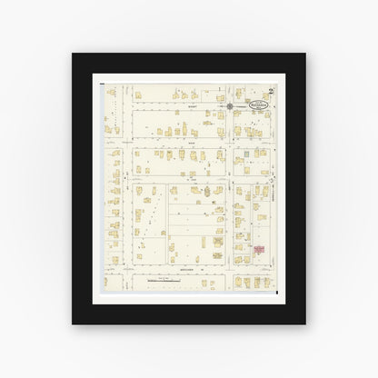 Old map wall art mockup — black gallery frame with white mat — Sanborn Fire Insurance Map from Buchanan, Berrien County, Michigan (1911), Sheet #0002