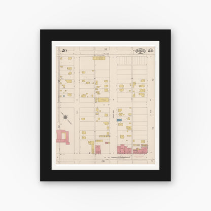 Old map wall art mockup — black gallery frame with white mat — Sanborn Fire Insurance Map from Burbank, Los Angeles County, California (1923), Sheet #0020