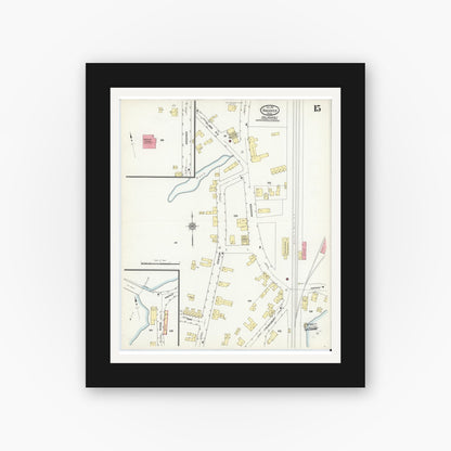 Old map wall art mockup — black gallery frame with white mat — Sanborn Fire Insurance Map from Andover, Essex County, Massachusetts (1911), Sheet #0015