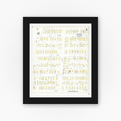 Old map wall art mockup — black gallery frame with white mat — Sanborn Fire Insurance Map from Clinton, Clinton County, Iowa (1909), Sheet #0003