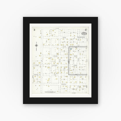 Old map wall art mockup — black gallery frame with white mat — Sanborn Fire Insurance Map from Junction, Kimble County, Texas (1926), Sheet #0003