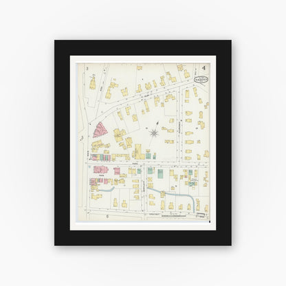 Old map wall art mockup — black gallery frame with white mat — Sanborn Fire Insurance Map from Andover, Essex County, Massachusetts (1896), Sheet #0004