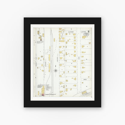 Old map wall art mockup — black gallery frame with white mat — Sanborn Fire Insurance Map from Plano, Collin County, Texas (1901), Sheet #0002