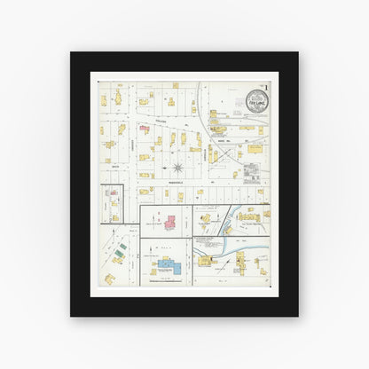 Old map wall art mockup — black gallery frame with white mat — Sanborn Fire Insurance Map from Fox Lake, Dodge County, Wisconsin (1904) - Complete Map Set