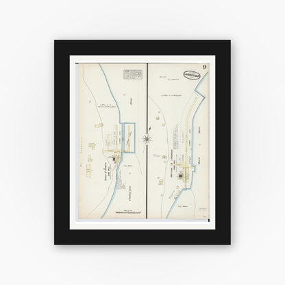 Old map wall art mockup — black gallery frame with white mat — Sanborn Fire Insurance Map from Cheboygan, Cheboygan County, Michigan (1884), Sheet #0009